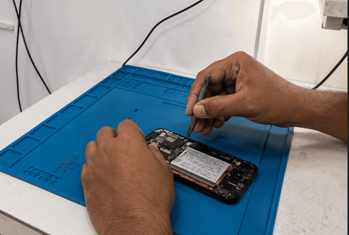 Close-up of a phone repair